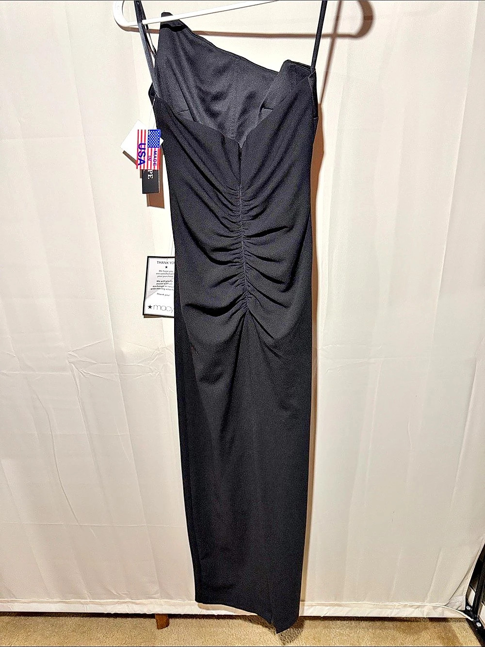 Xscape One Shoulder Ruched Gown Maxi Dress Black Size 4